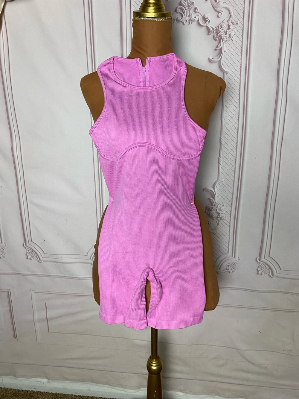 Pink Ribbed Sleeveless One-Piece Romper